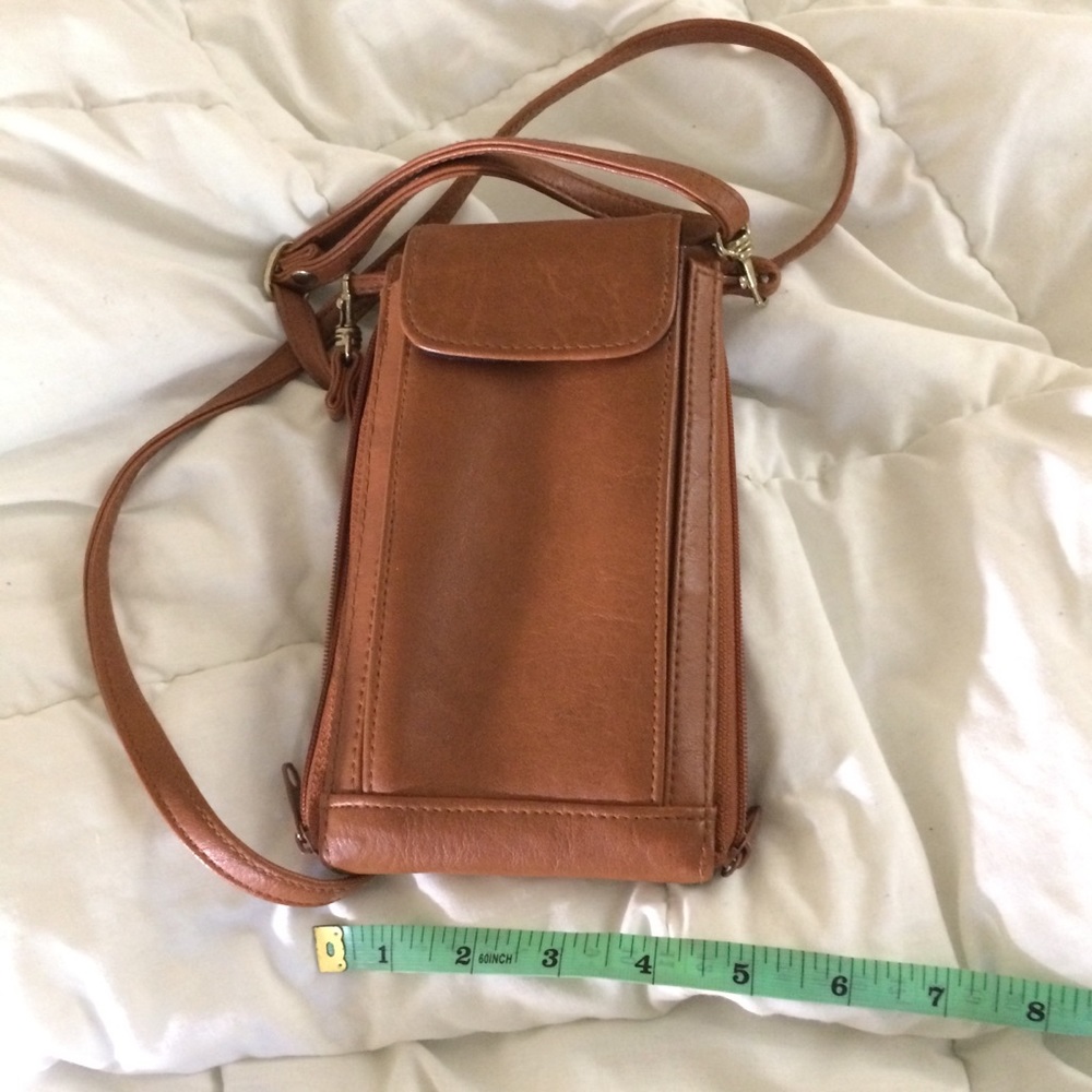 Brown clutch shoulder strap bag